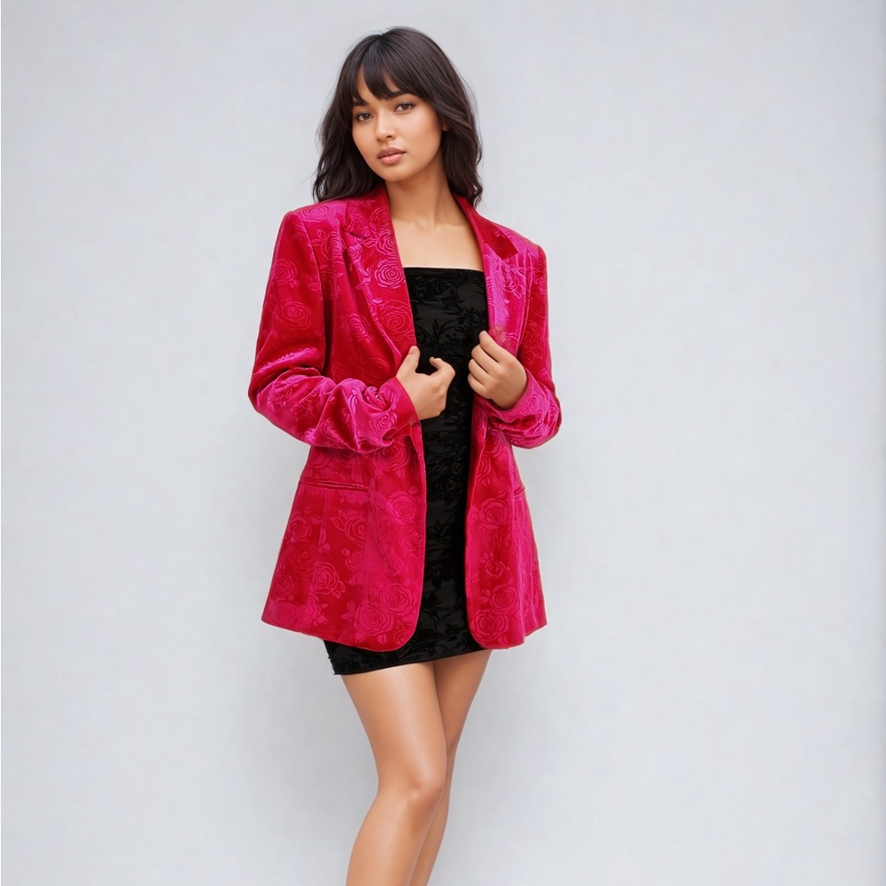 New pink floral velvet blazer